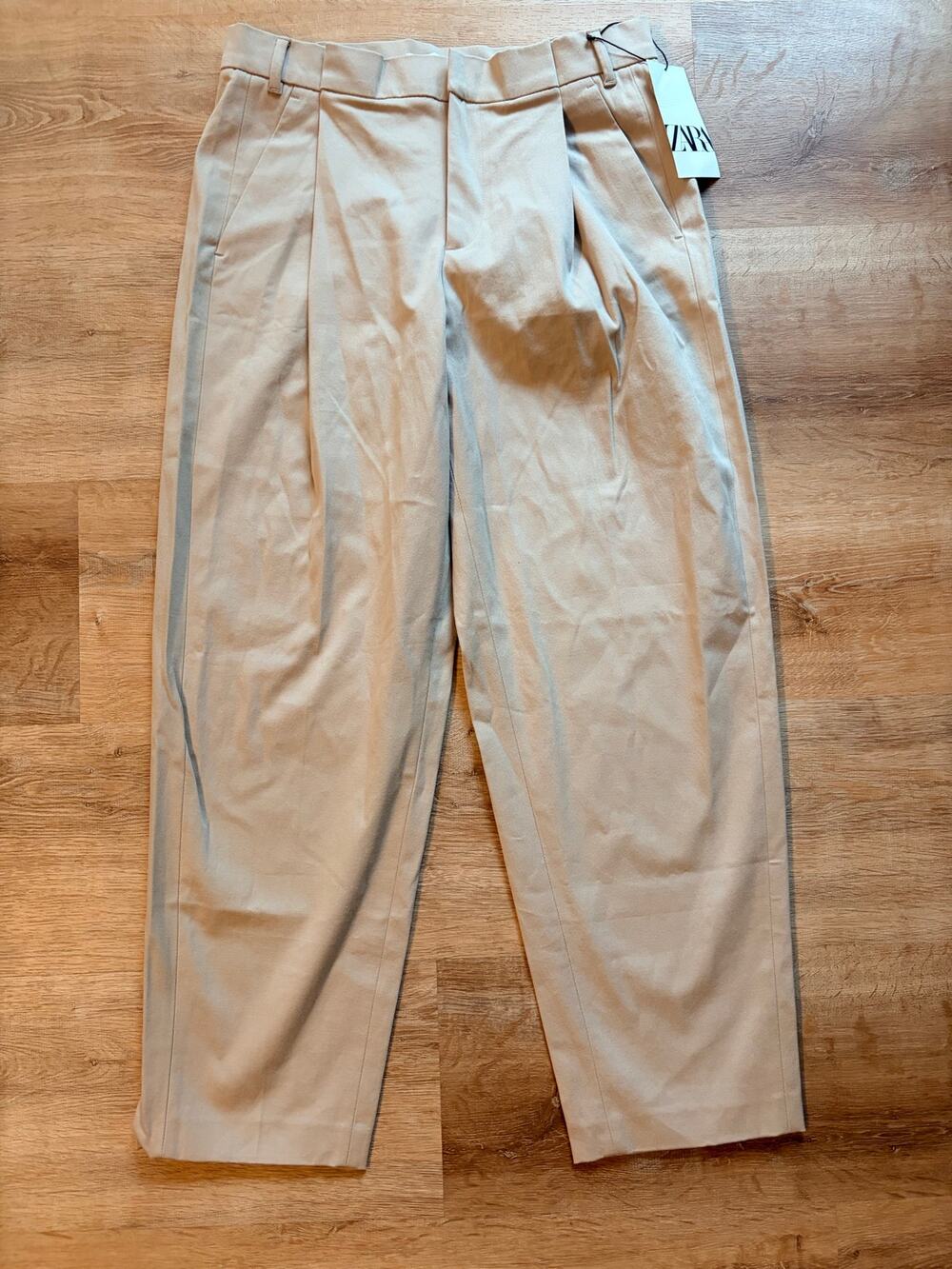 NWT Zara High Waisted Wide Leg Pants Tan Beige Camel Women's Size M Luxury Look
